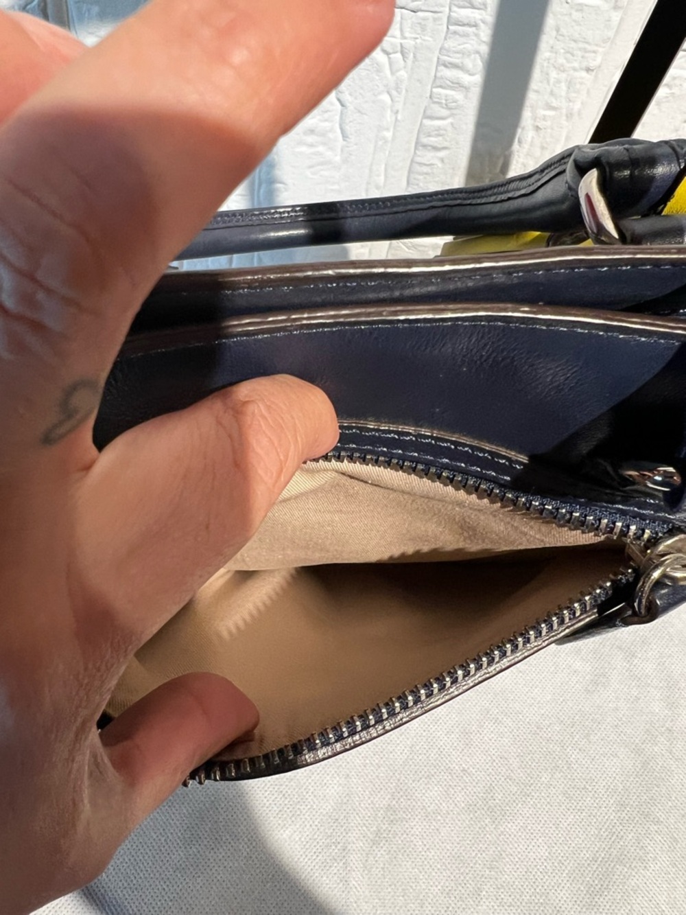 Coach Legacy Navy Leather Candace Tote with Yellow Tassel - Picture 4 of 8